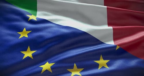 European Union and Italy Flags Waving Seamless Loop