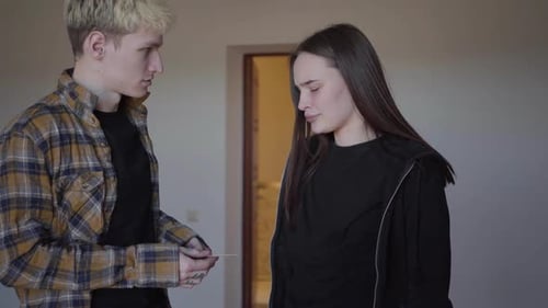 The Young Woman Gives the Pregnancy Test To Man, He Throws It Away