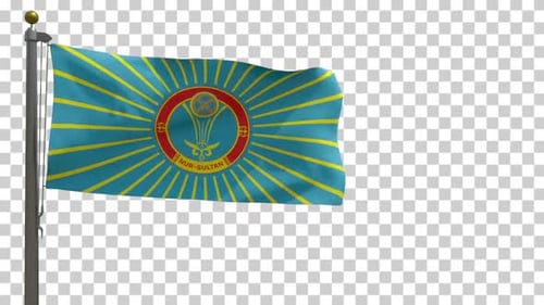 Drapeau de la ville de Nur Sultan (Kazakhstan) sur mât avec canal Alpha - 4K