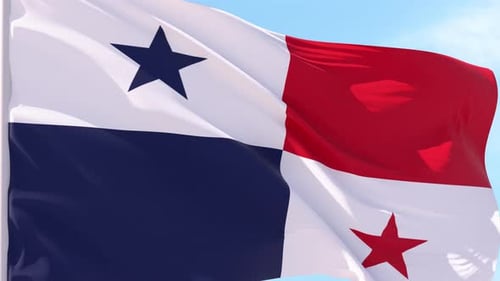 Panama Flag Waving in Wind with Blue Sky Background