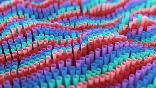 4K Abstract geometric cloner rings arranged in Digital tubes colorful shapes moving like waves.