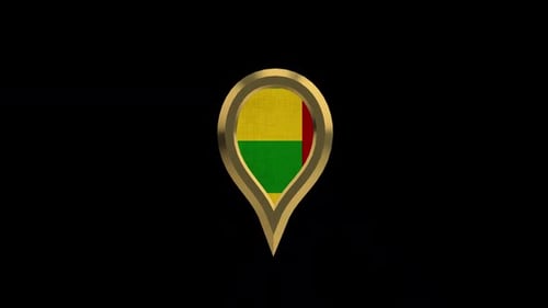 Guinea Bissau Flag 3D Rotating Location Gold Pin Icon