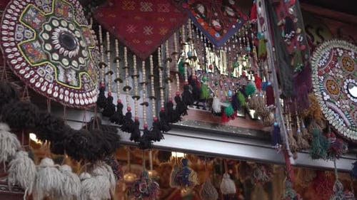 Intricate Textiles and Fabrics at Market Stall
