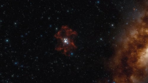 Abstract Red Nebula with Twinkling Stars in Deep Space