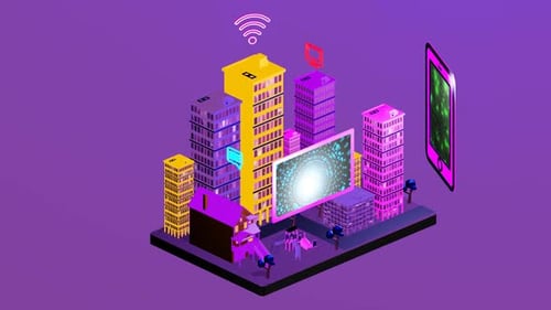 City isometric with internet data as link