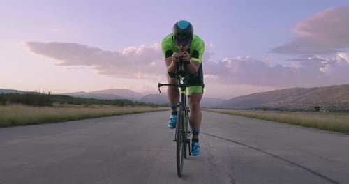 Triathlon Sportsman Athlete Cyclist Riding Professional Racing Bicycle