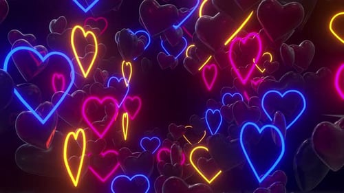 Glowing Neon Hearts Tunnel Loop Background Animation