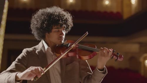 Young Adult Playing Violin in Performance Setting