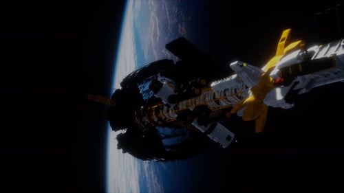 Futuristic Space Station Orbiting Earth 3D Animation