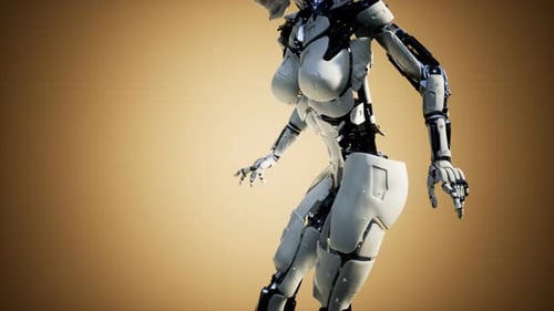 Futuristic Female Humanoid Robot Rotating 3D Animation