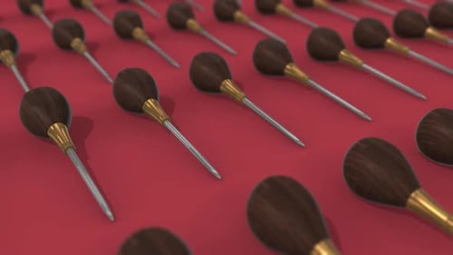 Multiple Scratch Awls With Wooden Handle In A Row Hd