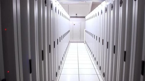 Rows of White Servers in Data Center