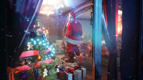 Animated Christmas Window Display with Santa Claus and Elf