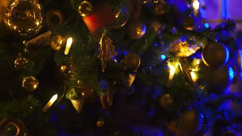 Decorated Christmas Tree with Ornaments and Twinkling Lights