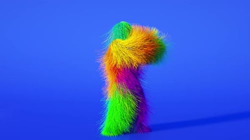 Vibrant Fluffy Abstract Creature Dancing Animation