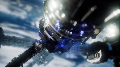 Futuristic 3D Space Station Rotating in Orbit Animation