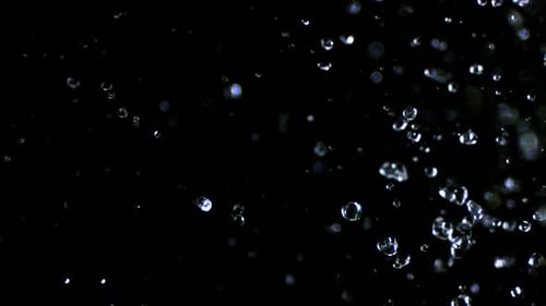 Abstract Water Droplets Rising on Black Background