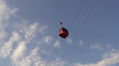 Cable Cars Ascend Against Blue Sky