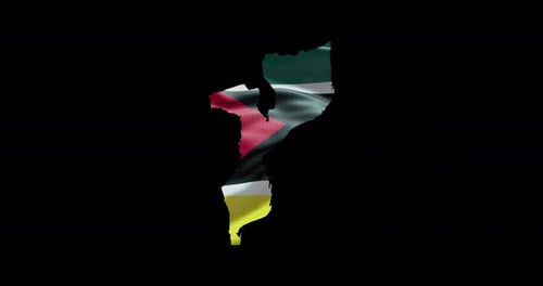 National Flag of Mozambique Waving in Map Outline Animation