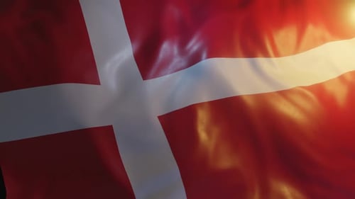 Realistic Denmark Flag Waving Loop with Sunlight Flare