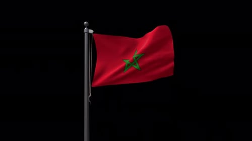 Realistic Waving Moroccan Flag on Flagpole
