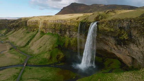Aerial View of the Seljalandsfoss Located in the South Region in Iceland