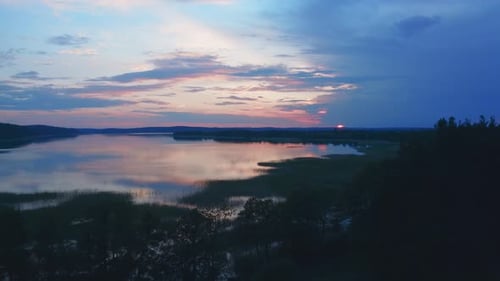 Lake Aerial After the Sunset