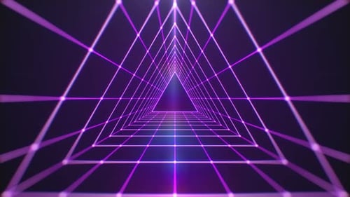 Retro Neon Grid Pyramid Tunnel Loop Background