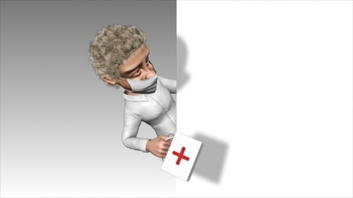 Animated 3D Medical Worker Peeking with First Aid Kit