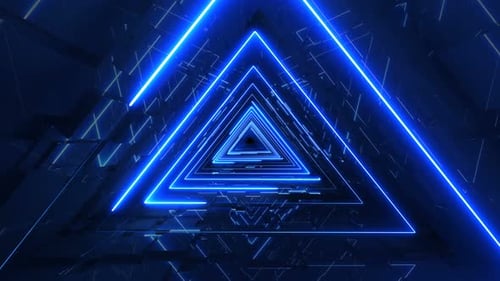 Futuristic Blue Neon Triangle Tunnel Loop Background