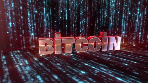 Futuristic Bitcoin 3D Text Digital Data Loop