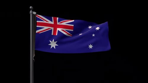 Waving Australian Flag on Flagpole
