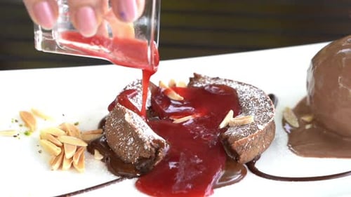 Decadent Chocolate Lava Cake with Red Sauce