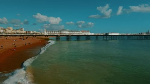 Wide angle view of the Marine Palace and Pier in the coast of Brighton, England, UK