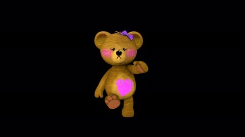 Cute Animated Teddy Bear with Pink Heart Walking Loop