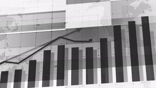 Animated Corporate Data Visualization with Growing Bar Chart and World Map