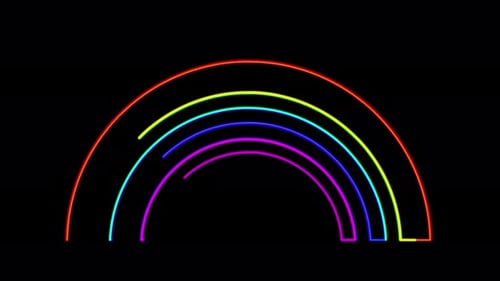 Ligne de néon multicolore brillante, icône arc-en-ciel isolée sur fond noir. Animation vidéo 4K.