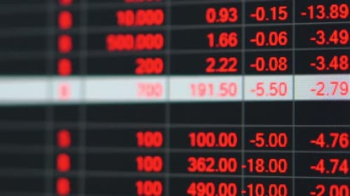 Stock market price board in economic crisis.