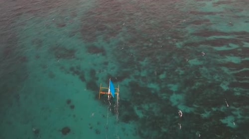 Sailing Boat in Blue Sea. Boracay Island Philippines.