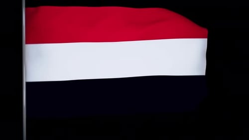 Realistic Waving Yemen Flag on a Black Background