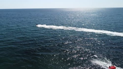 Jet Skis and Swimmers in the Ocean, Aerial View