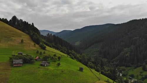 Aerial Drone Flying Low Over Mountain Carpathians, Ukraine Nature in the Beautiful Mountain