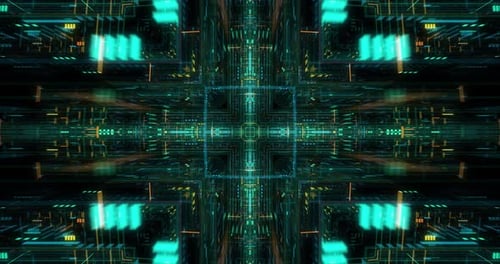 Flying futuristic central processing unit. loop / 3D render