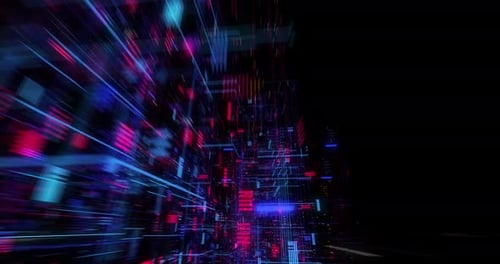 Abstract hologram 3D Big Data Digital City with futuristic matrix.