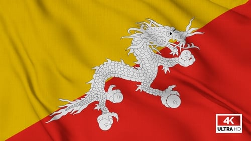 Bhutan National Flag Waving in Wind Seamlessly
