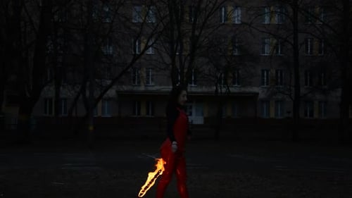 Fire Show with Fans on the Street