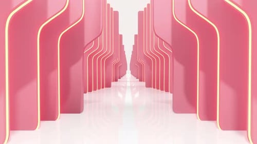 Abstract Pink Geometric Tunnel with Glowing Yellow Lines Loop