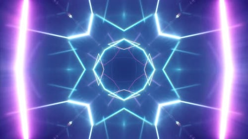 Flying Through Glowing Neon Lines Creating a Tunnel