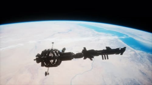 Futuristic Space Station Orbiting Planet Earth
