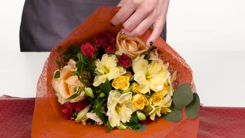 Wrapping a Beautiful Floral Bouquet with Tissue Paper